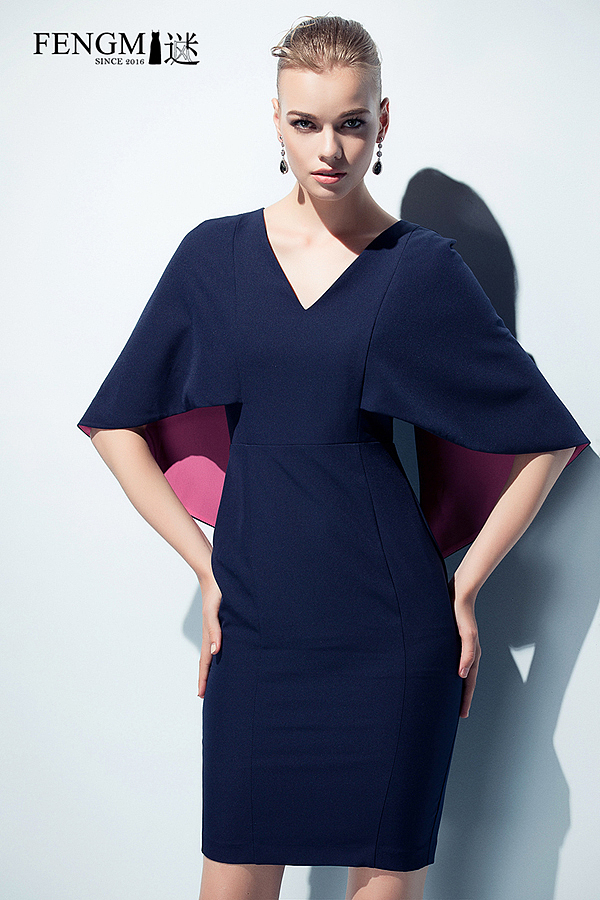 艾尚国际 蓝色蝙蝠袖连衣裙风迷系列|服装|休闲/流行服饰|乱乱吧_原创