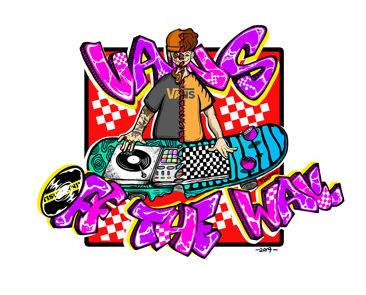 Vans DJ棋盘插画（图ZMTc0NTkwMzQ0） - 新锐潮流插画 - 站酷设计师Tiffsuminnie原创素材 - 站酷ZCOOL