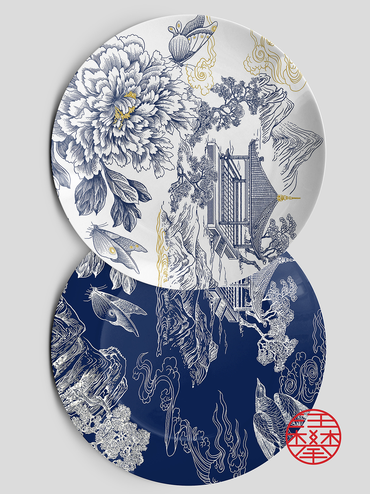 牡丹亭铜版画，牡丹酒，牡丹茶，化妆品包装插画设计（图ZMzQ2NDc1NTU2） - 艺术插画 - 站酷设计师鲲鹏设计插画汪攀原创素材 - 站酷ZCOOL