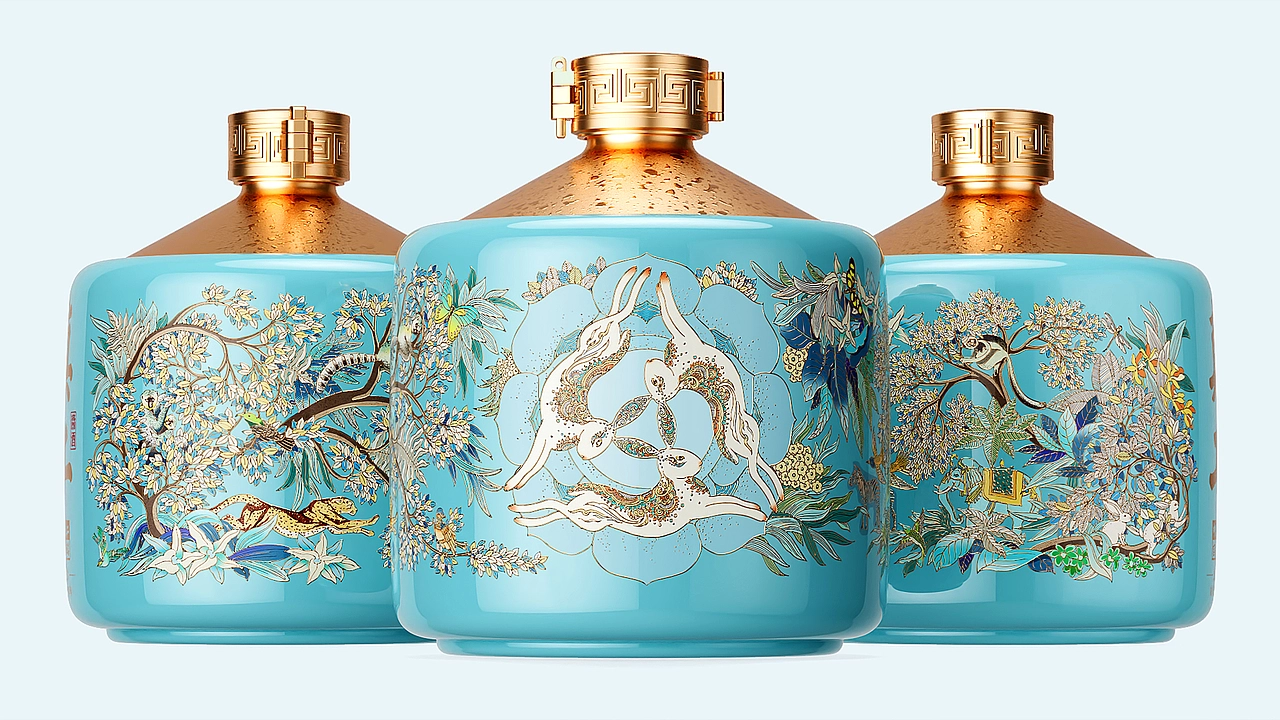 真工酱酒 兔年生肖纪念酒包装插画设计