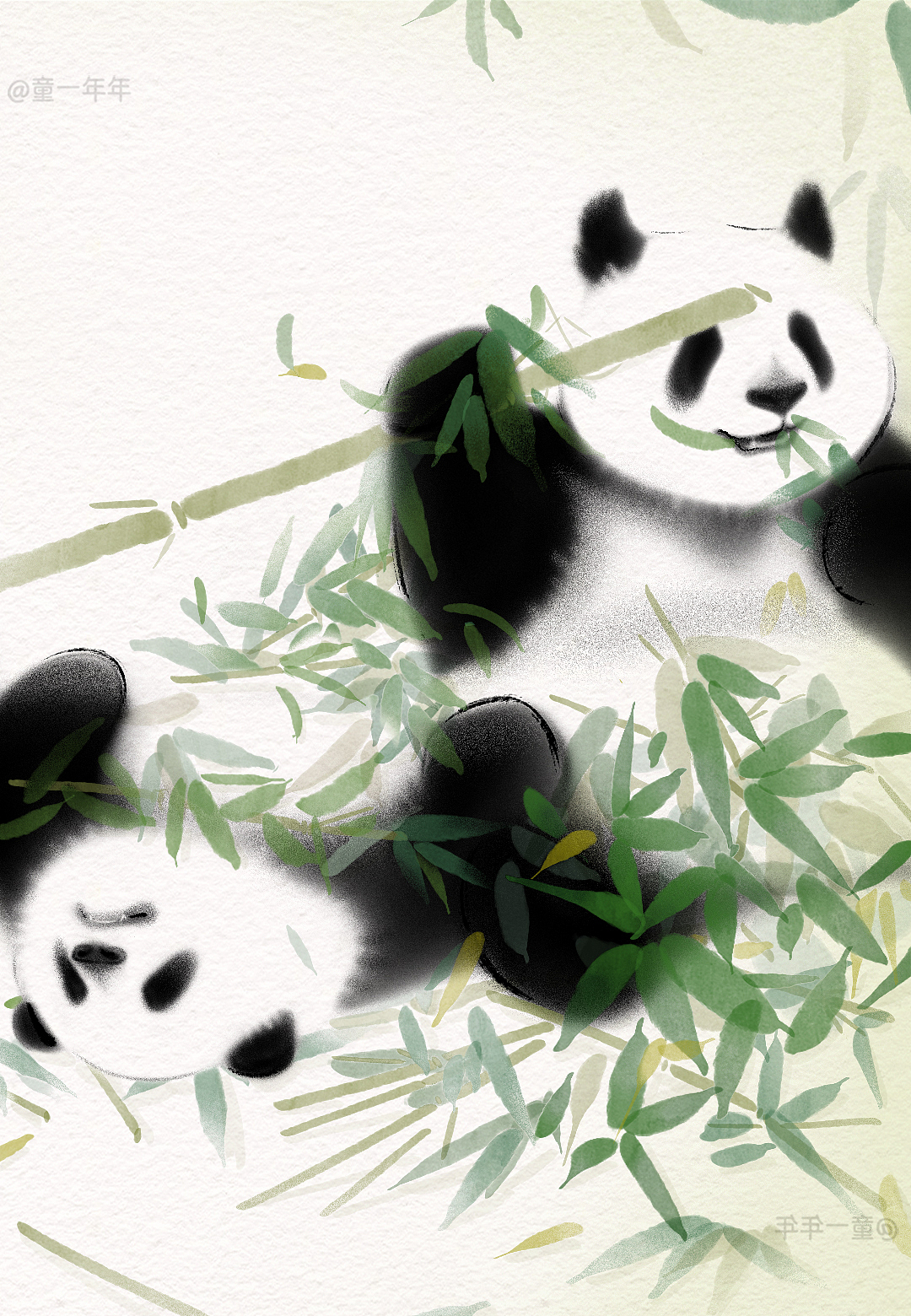 水墨熊猫和花和叶（图ZMzU1MTc4NzQ4） - 创作习作 - 站酷设计师童一年年原创素材 - 站酷ZCOOL