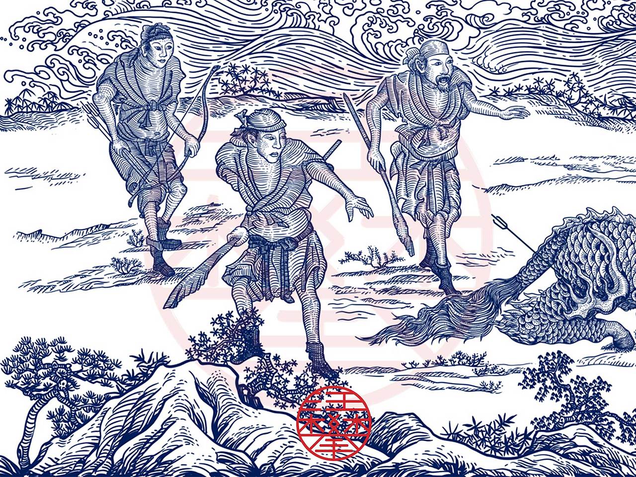 孔子和麒麟版画|文创插画设计