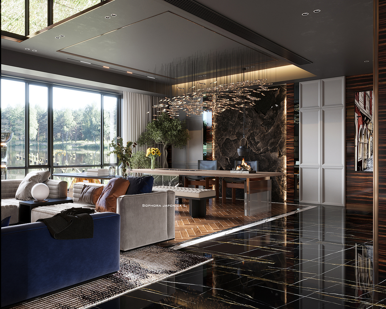 家装暗金调渲染