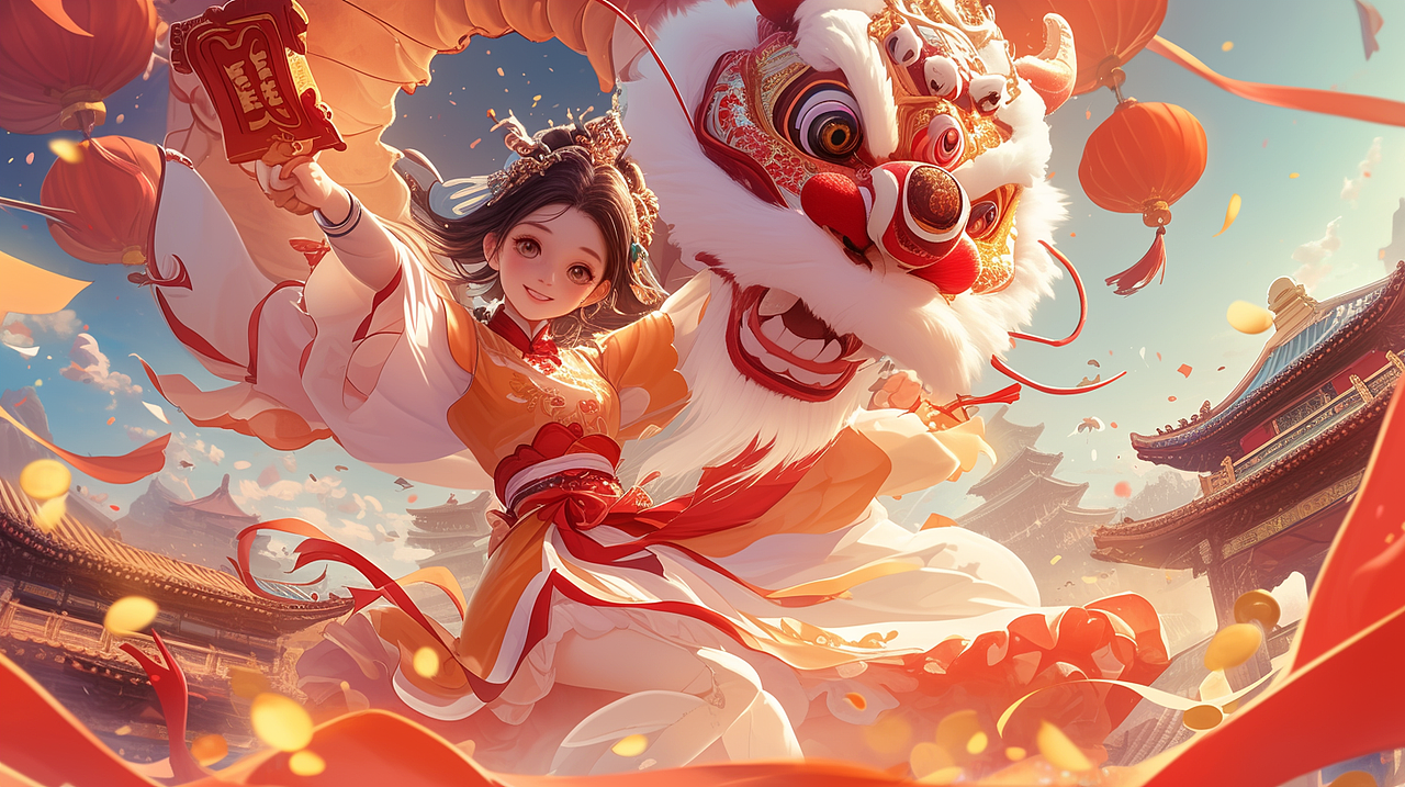 #Midjourney# AI绘：驯龙少女 醒狮庙会（图ZMzYxMzI4NjA4） - AI作品 - 站酷设计师lining2000原创素材 - 站酷ZCOOL