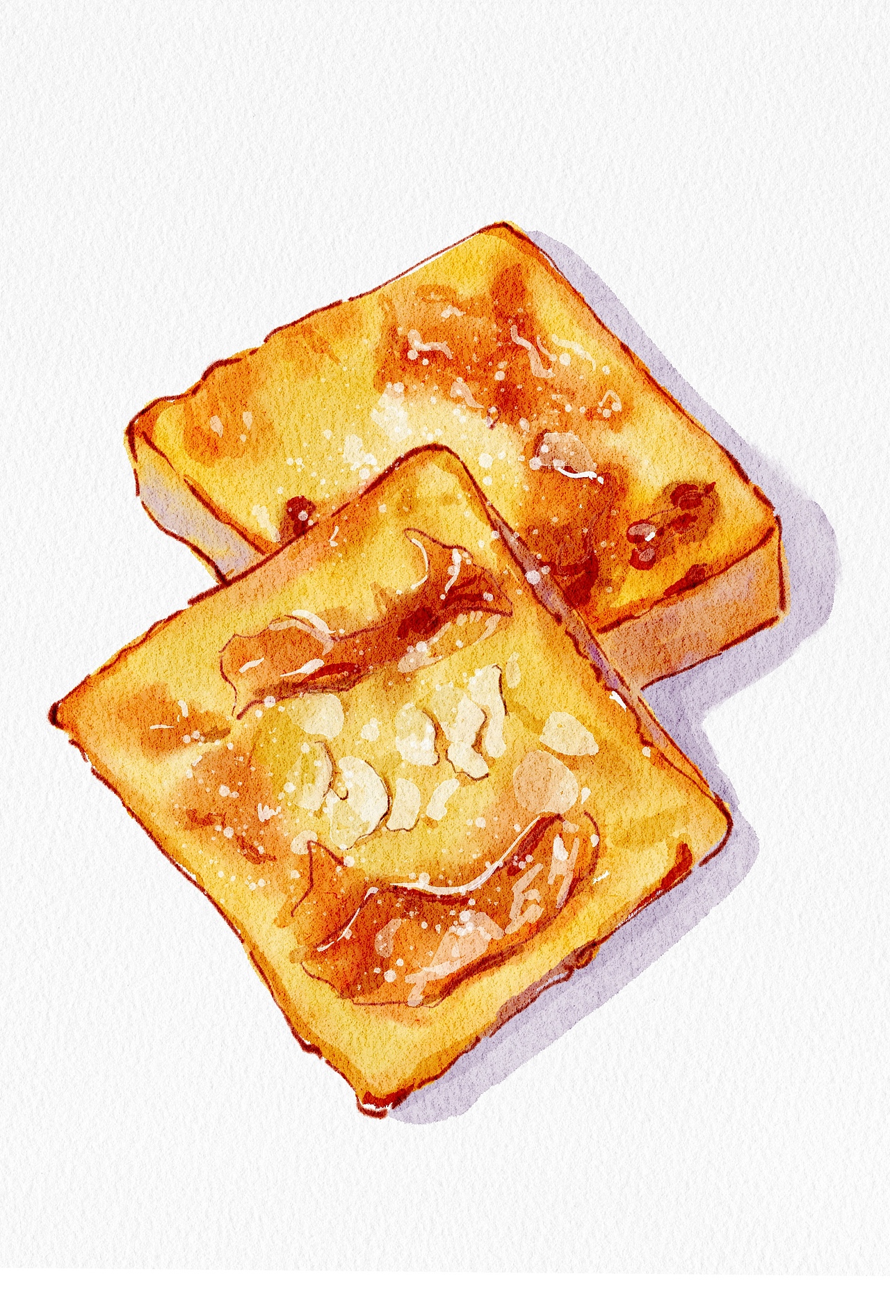 iPad水彩美食-岩烧乳酪吐司