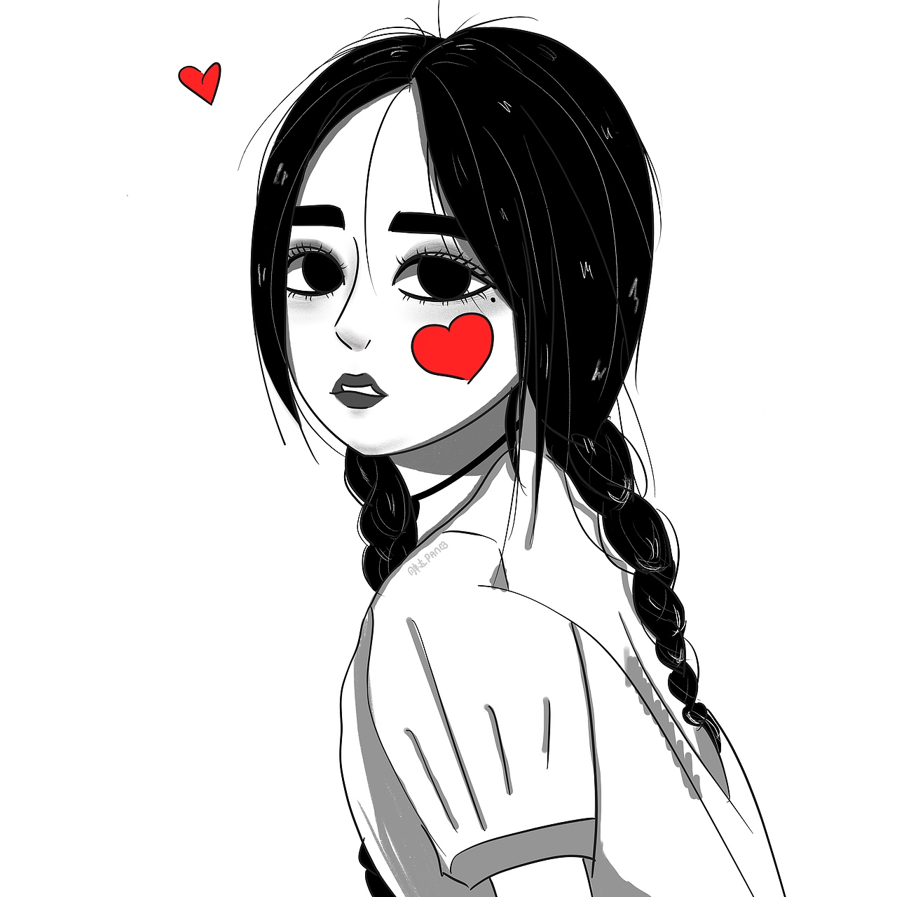 少女插画酷酷黑白头像