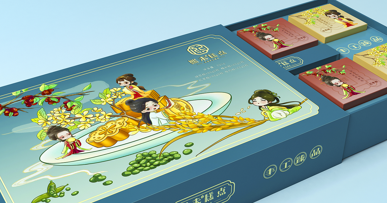 熙禾糕点包装设计/中式糕点包装/插画包装