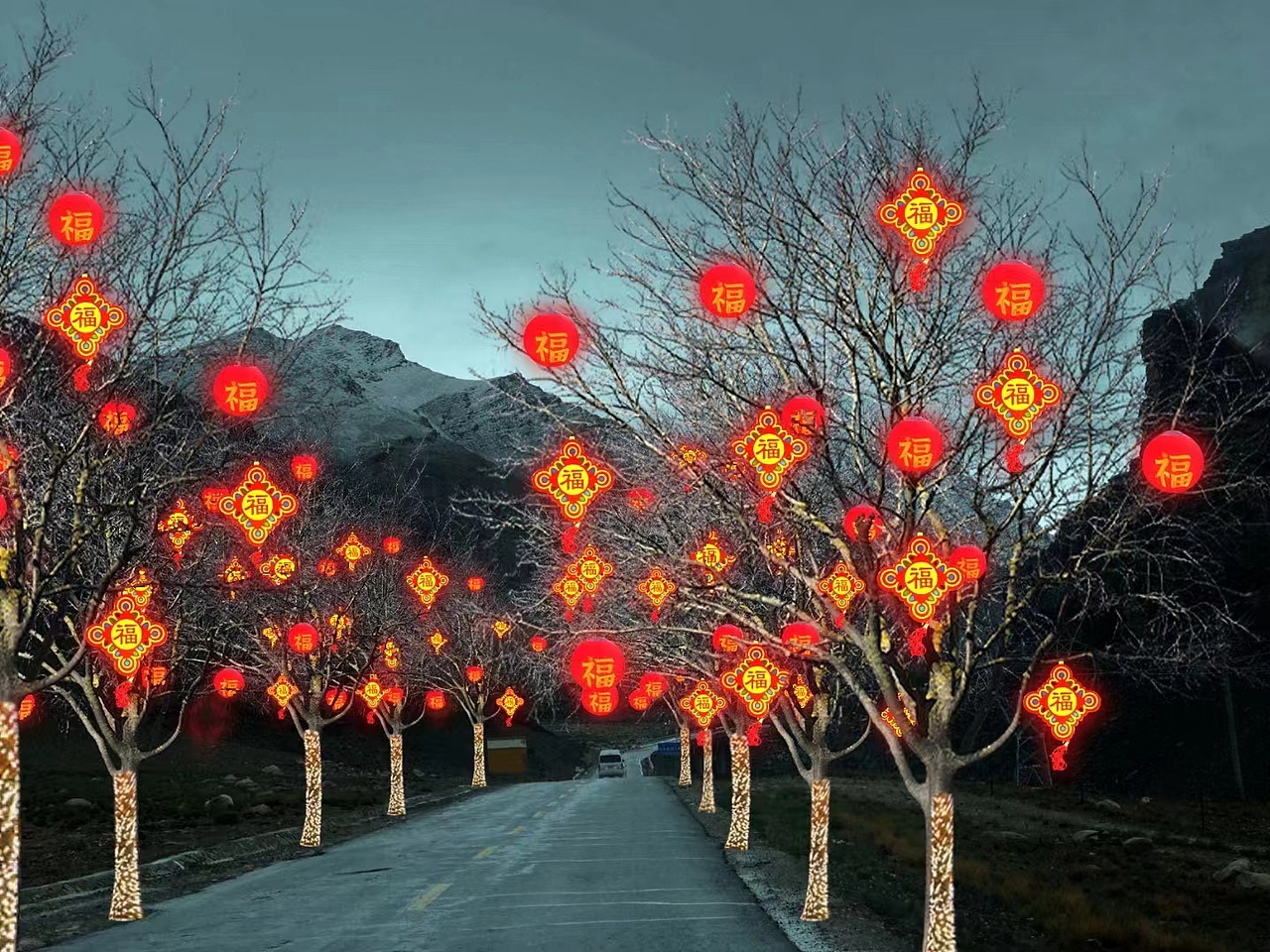 2020年春节树木亮化挂件工程效果图