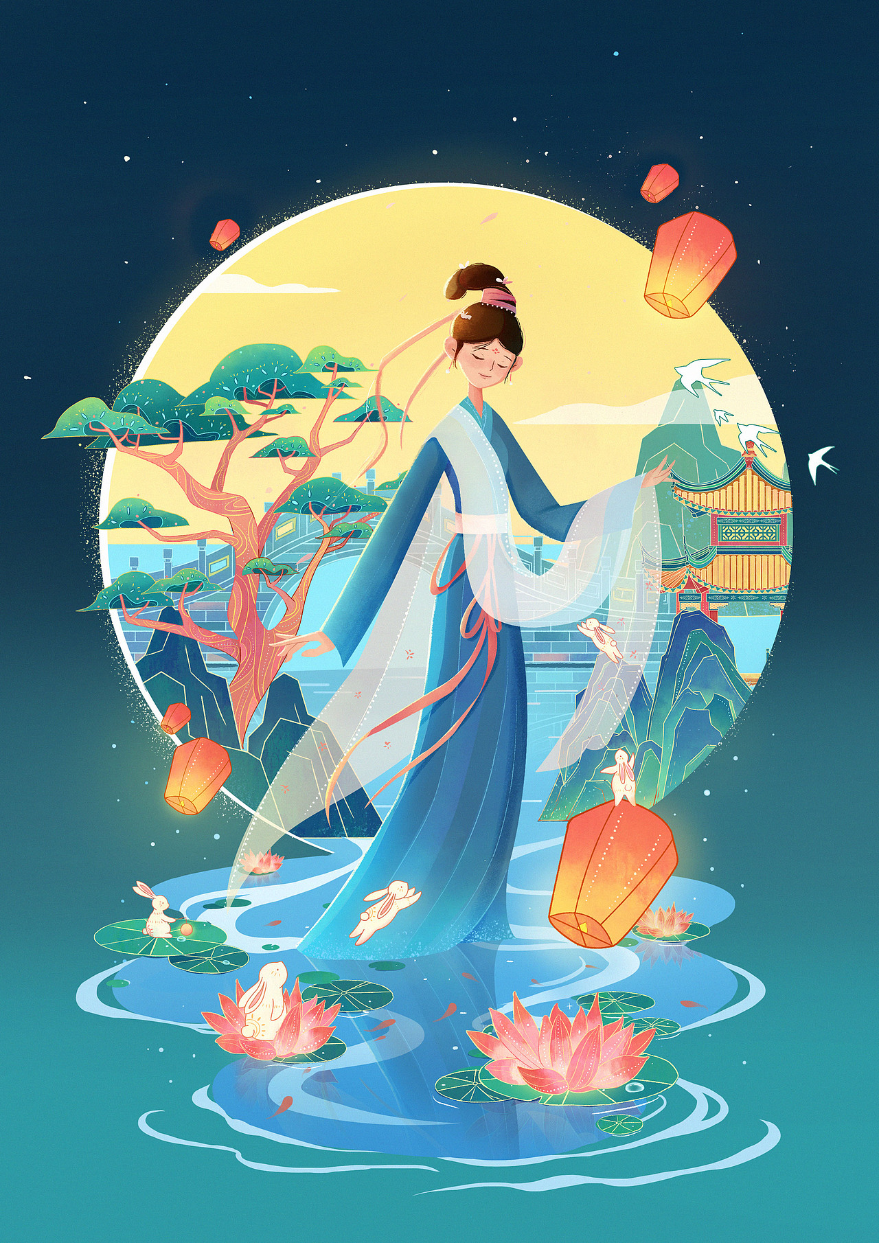 国潮插画 | 杭州▪雨水（图ZMzIyMjMwMTk2） - 商业插画 - 站酷设计师荒拾梦原创素材 - 站酷ZCOOL
