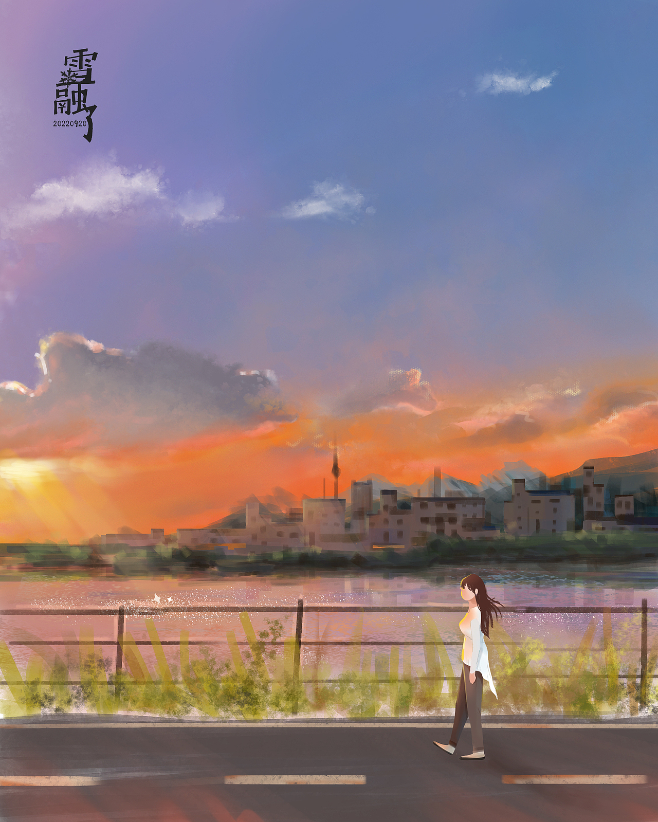 风景插画——河边夕阳轻风（图ZMzE3MTQ3NjI0） - 商业插画 - 站酷设计师雪融了原创素材 - 站酷ZCOOL