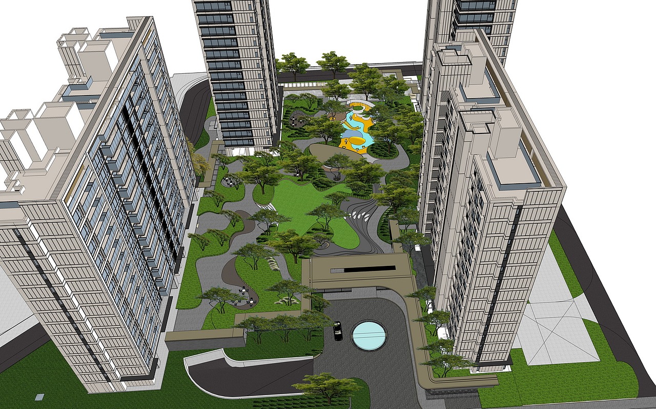 新乔高公馆大区景观SU模型下载