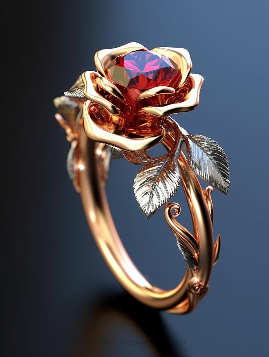 Midjourney AI 玫瑰主题戒指 珠宝系列