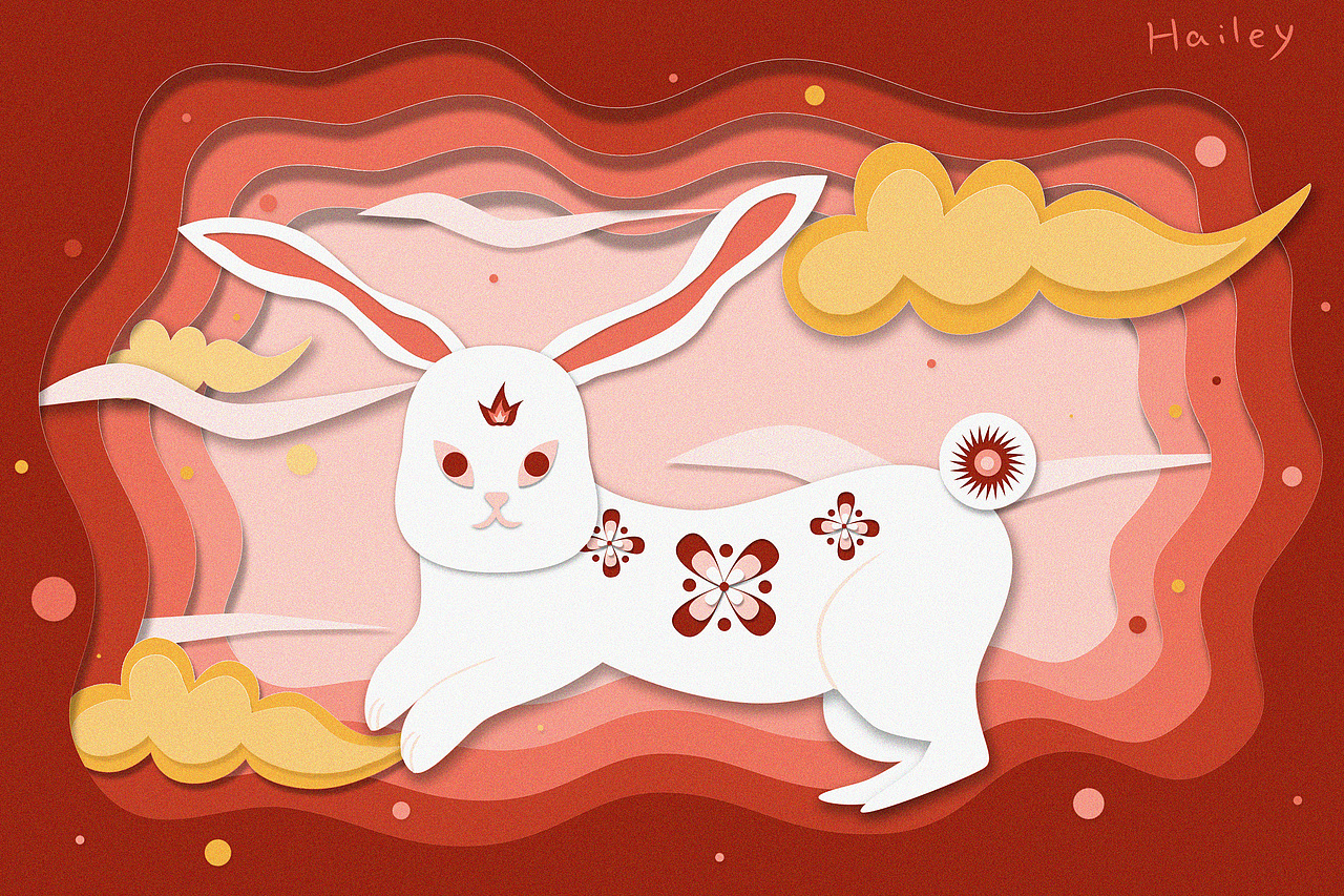 剪纸风格插画 -兔兔