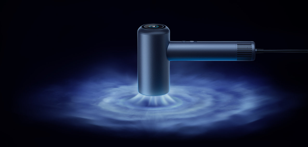 产品渲染 - 暗蓝色高速吹风机