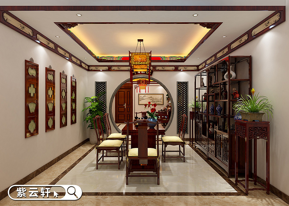 紫云轩别墅茶室中式装修效果图