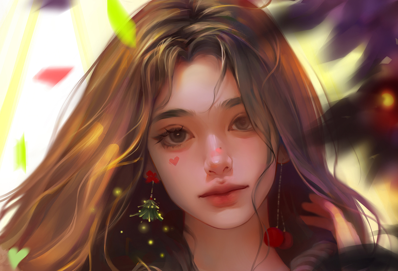 圣诞遐想 | 少女头像厚涂插画（图ZMzU4MzUyMTY4） - 商业插画 - 站酷设计师京京Leah原创素材 - 站酷ZCOOL