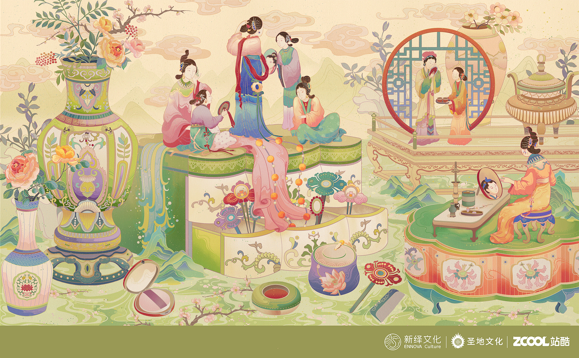 红楼梦-大观园小景（图ZMzA1MjExMTg4） - 商业插画 - 站酷设计师过阿懒原创素材 - 站酷ZCOOL