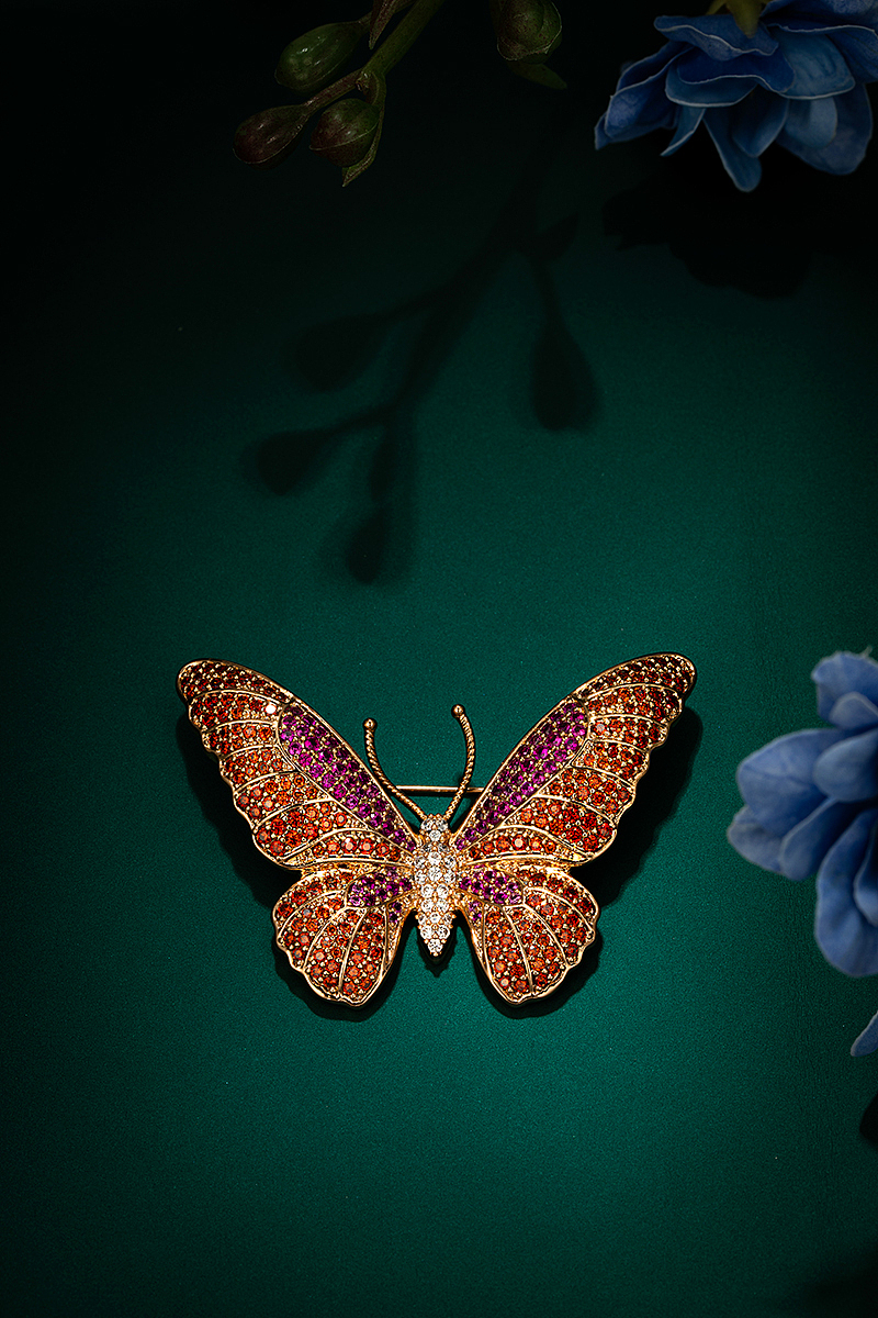 电商首饰拍摄 首饰场景 蝴蝶 胸针场景图 钻石胸针