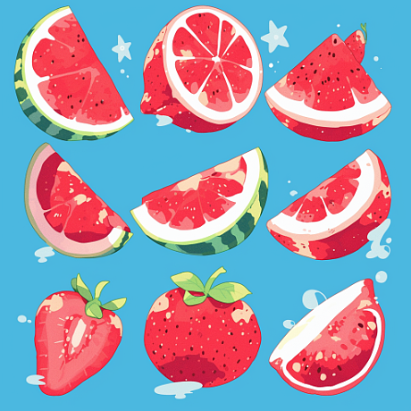 AI 贴纸插画 夏季水果（图ZMzY2MzM3ODUy） - AI作品 - 站酷设计师画师喵咪酱原创素材 - 站酷ZCOOL
