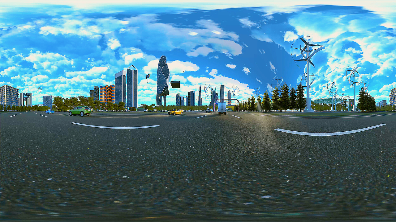 UE5.3大型运动图形建筑群汽车车队VR360全景展示