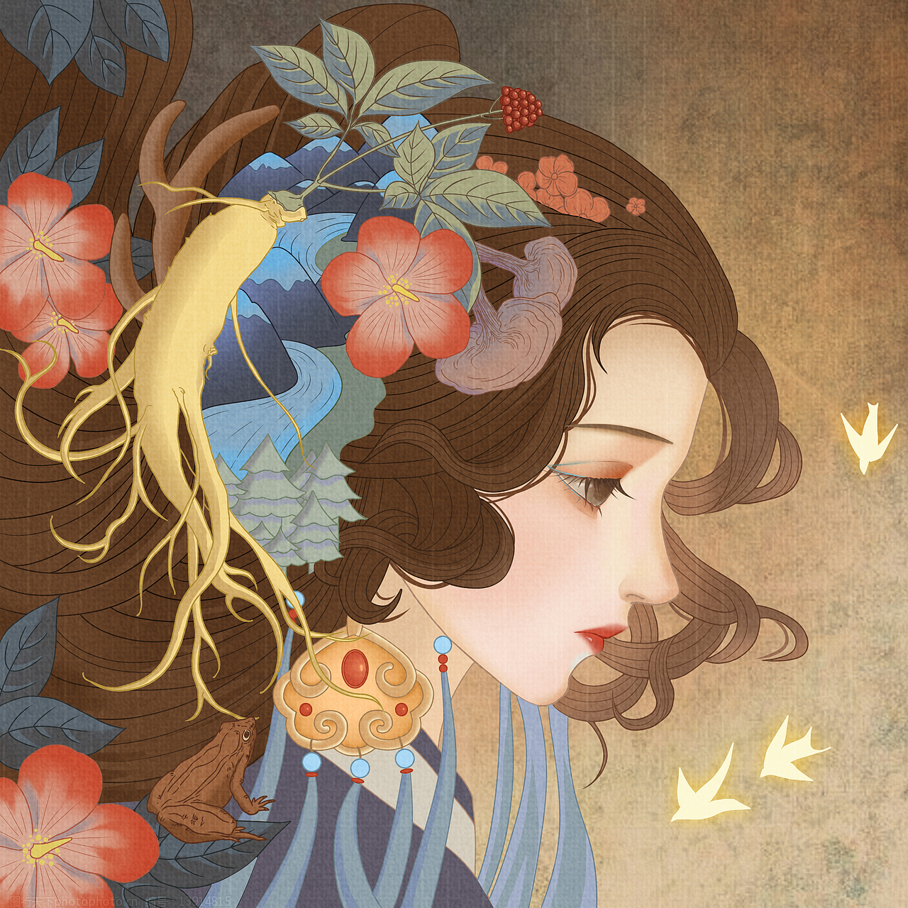 线性新中式插画头像+封面