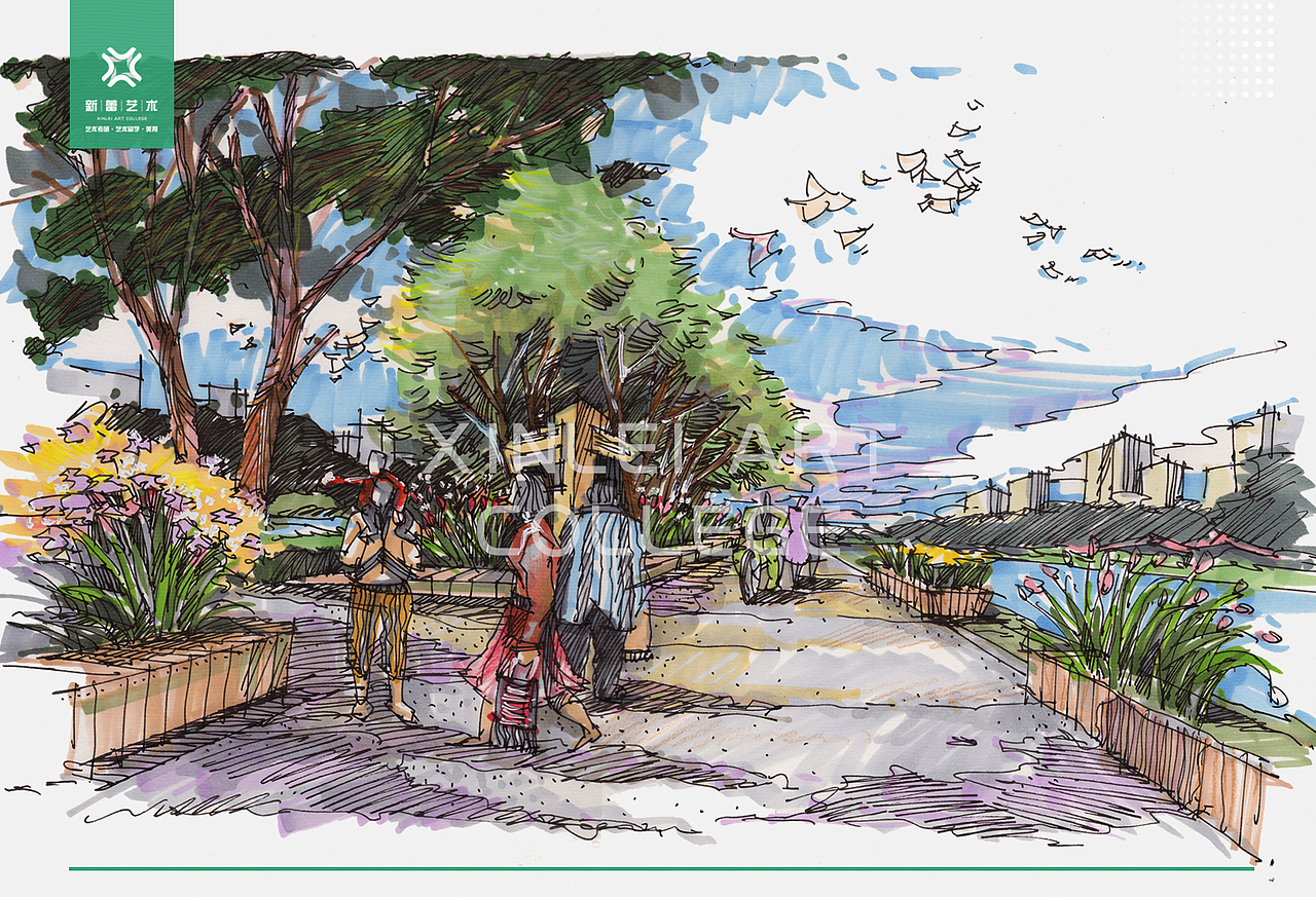 园林景观设计手绘表达/园林景观效果图手绘/风景园林