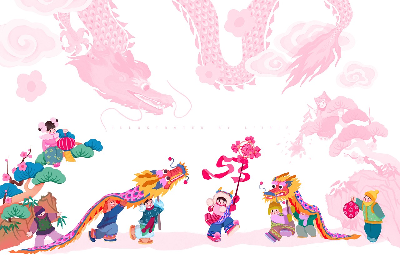 新春国风插画 |《欢喜龙腾过大年》（图ZMzYwMDcwNzgw） - 商业插画 - 站酷设计师石榴LIRIS原创素材 - 站酷ZCOOL