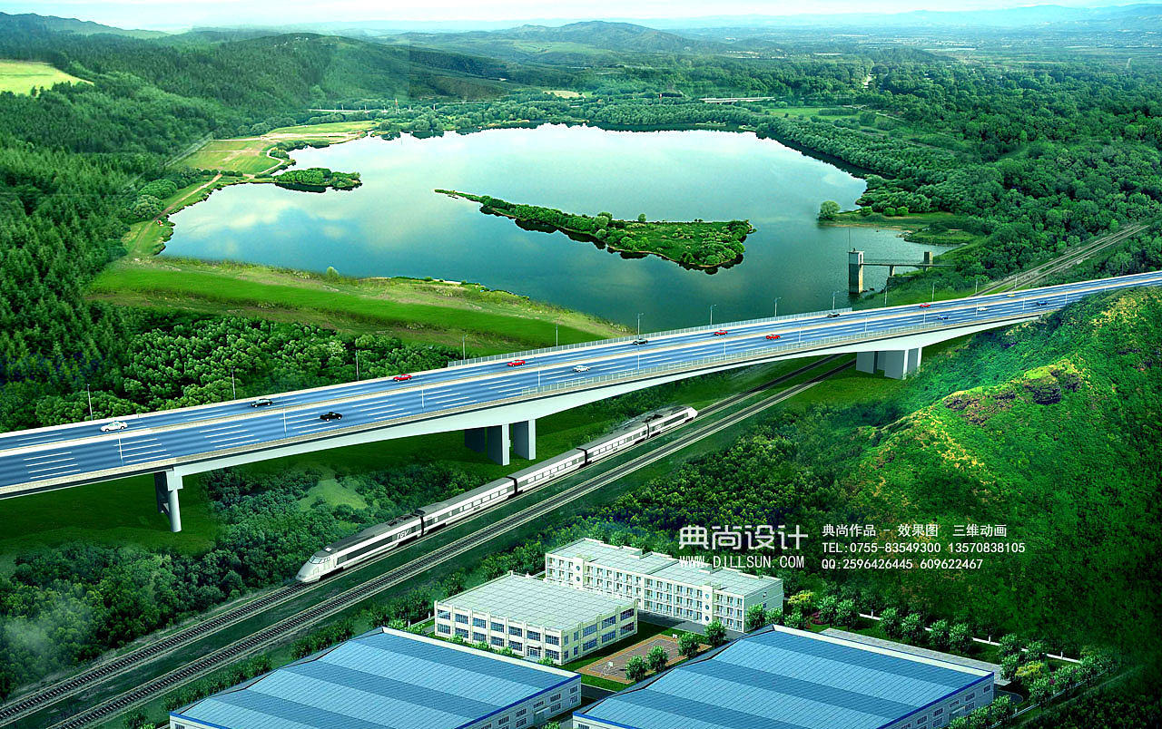 跨线桥效果图作品高架桥