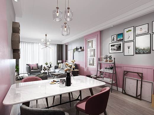 北欧客餐厅粉色系类 1992效果图