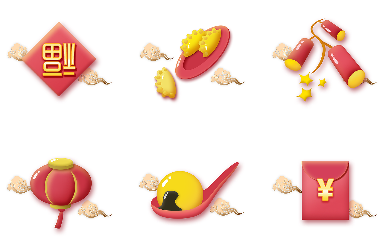 原创新年图标~福到~饺子~鞭炮~灯笼~汤圆~红包