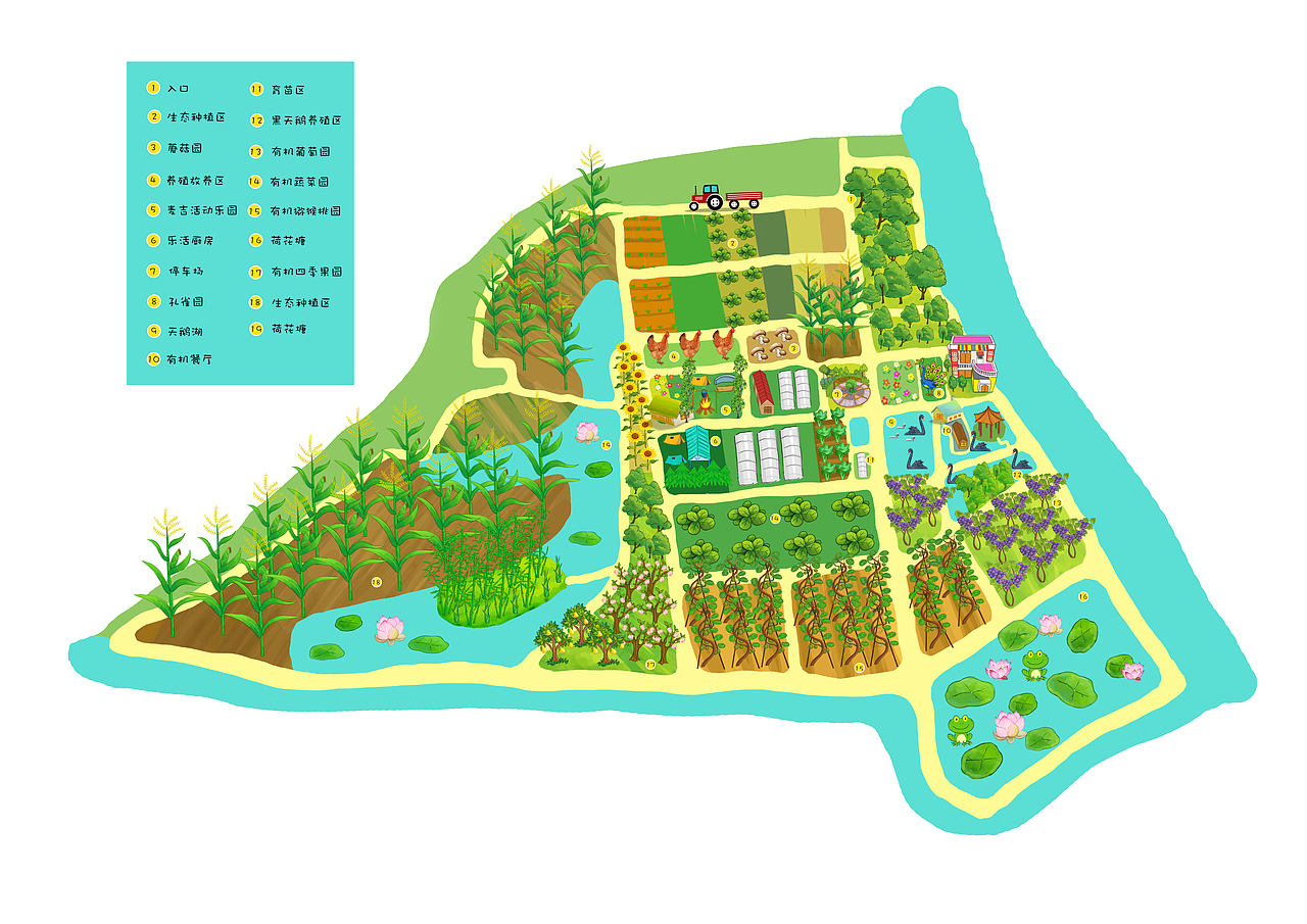 安徽麦吉农场手绘地图（图ZODg3ODI0MDQ=） - 商业插画 - 站酷设计师岸与舟原创素材 - 站酷ZCOOL