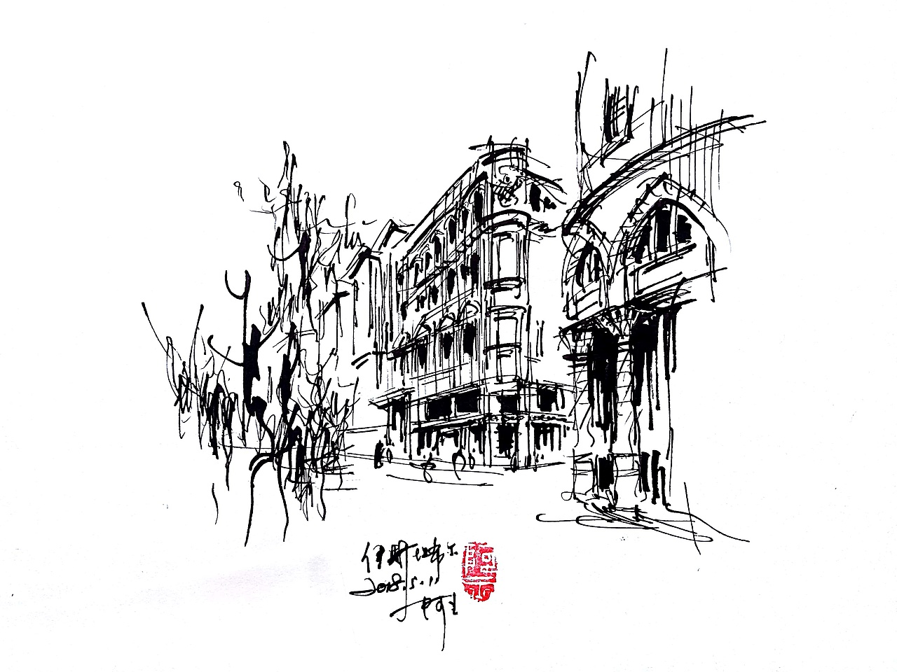 阿王速写建筑风景手绘