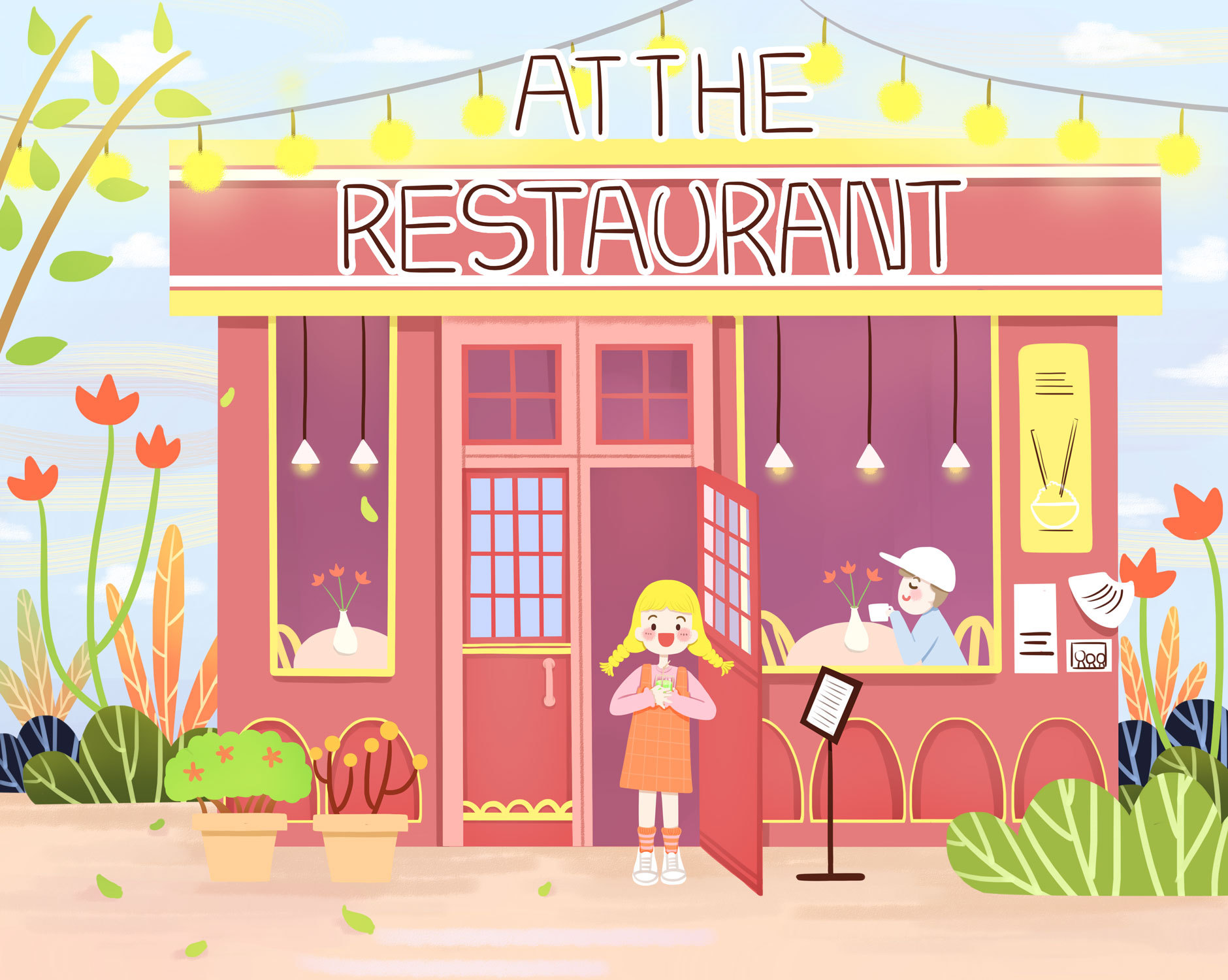 与gkid英语合作的插画项目 at the restaurant