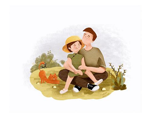 和爸爸在一起的小瞬间（个人主页-ZNDg3NzUwODA=） - 儿童插画 - 站酷设计师CeciliaXJ原创素材 - 站酷ZCOOL