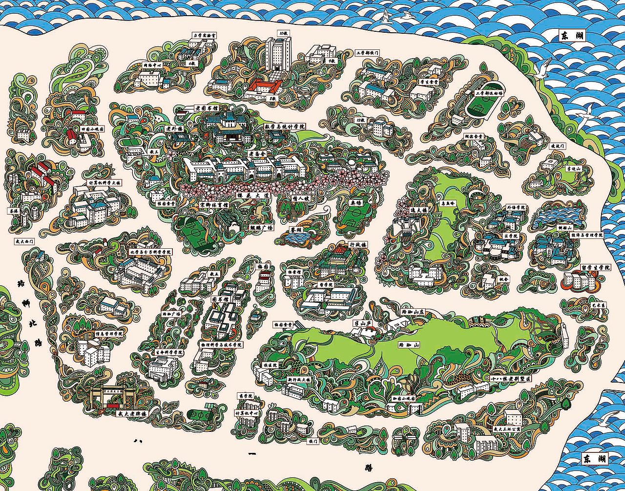 武汉大学手绘地图