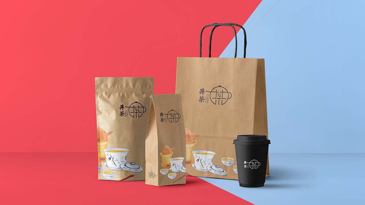 设计的一款叫"丼茶"的潮汕茶包-国画风logo和标签贴