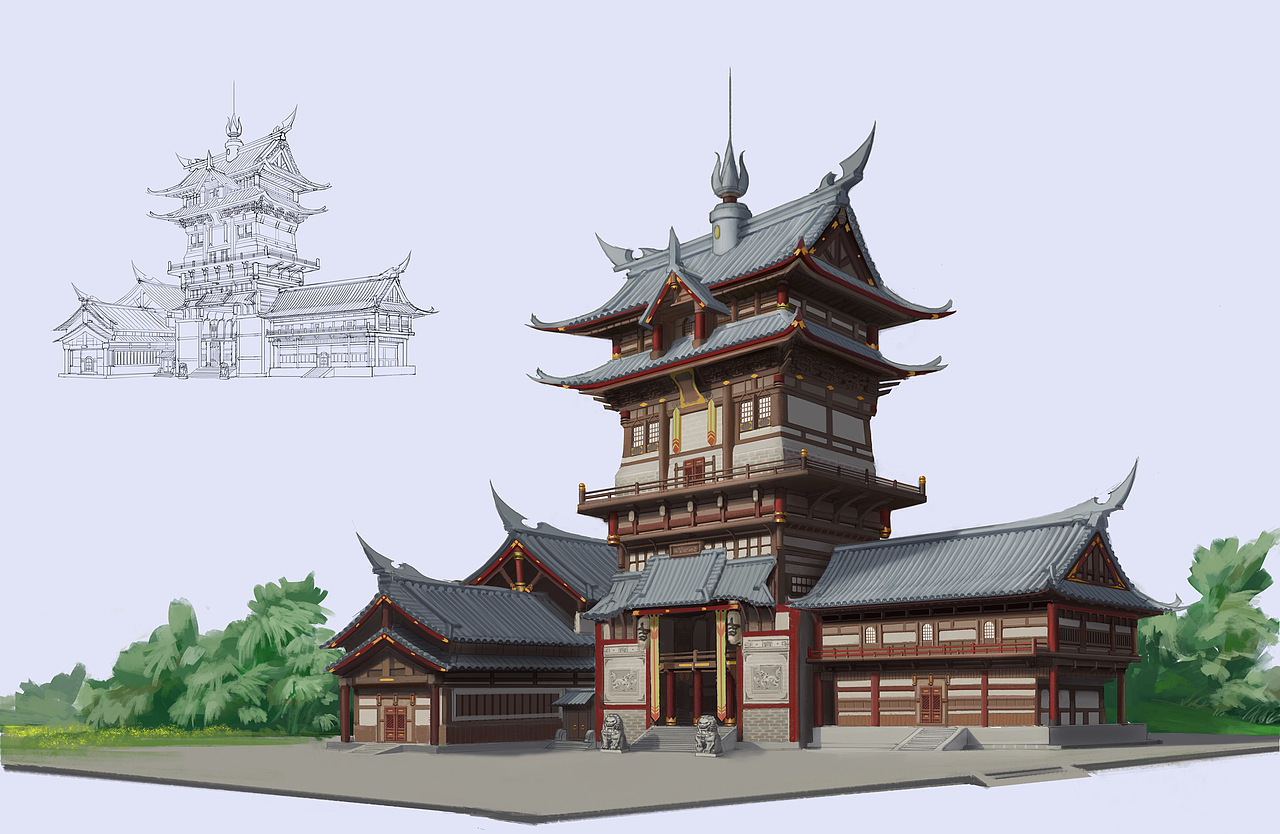 中国风建筑|插画|游戏原画|无岳_原创作品-站酷(zcool)