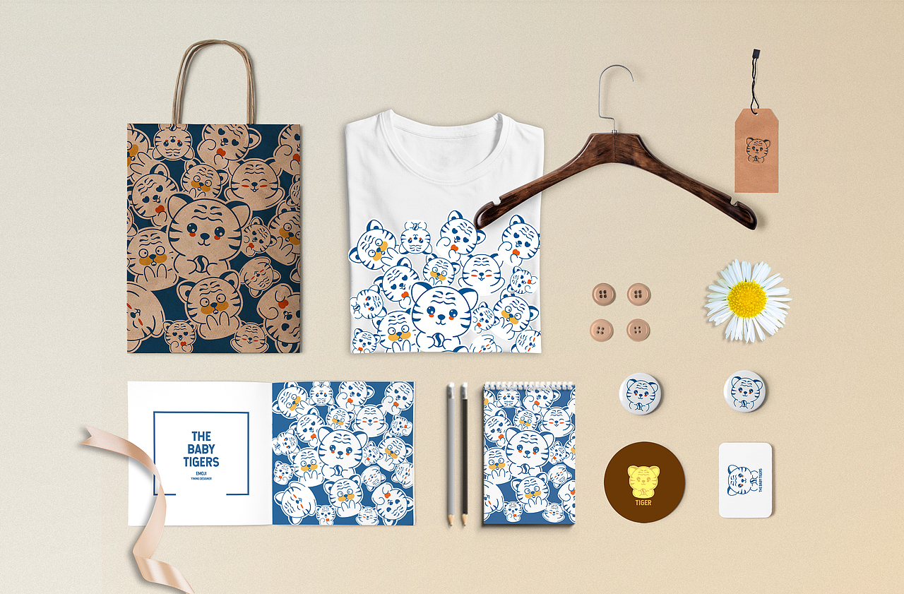 #插画表情包#IP形象 可爱老虎表情包服装图案印花贴纸