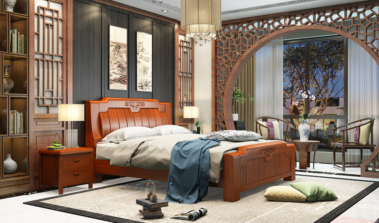 实木床-3D效果图