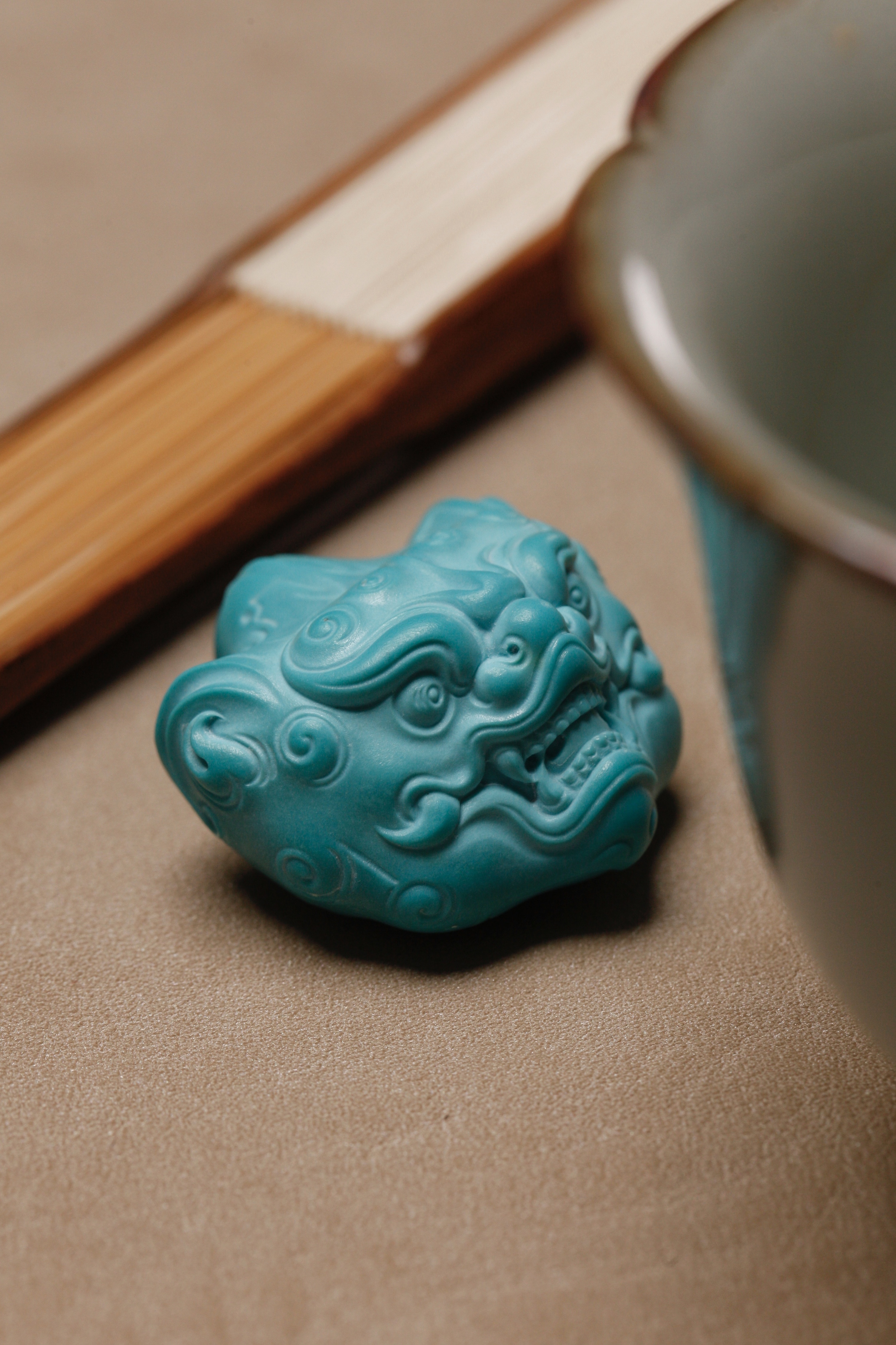 绿松石兽面守护雕刻艺术