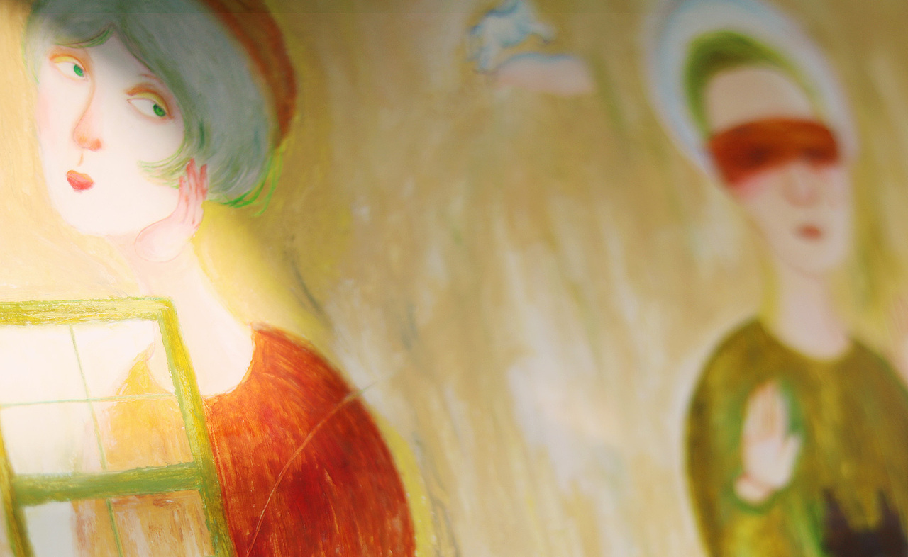 油画棒第3周-戴圆帽子的你和她