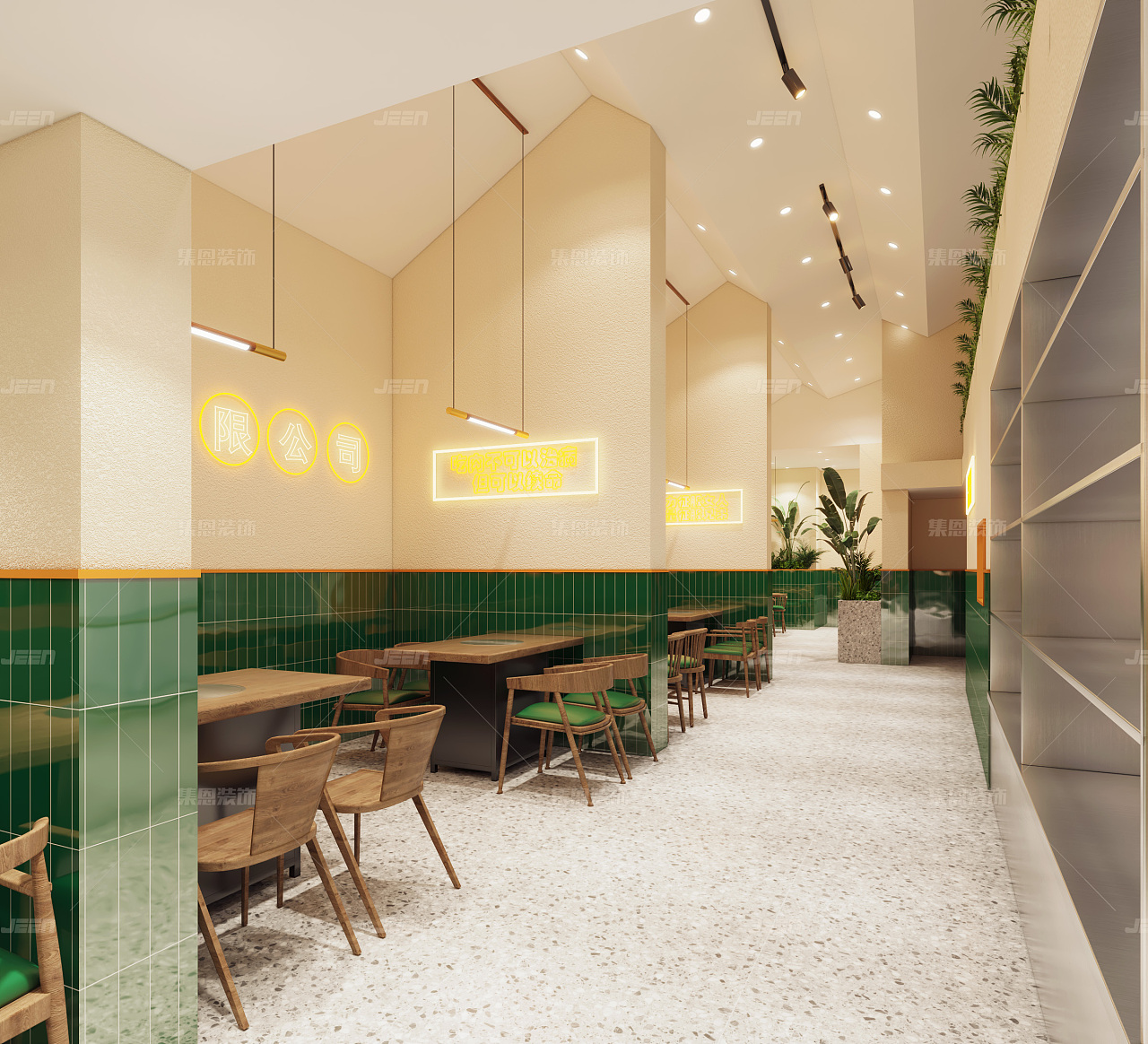 福囍串烤海鲜大排档祭城店_烧烤店设计效果图_集恩装饰