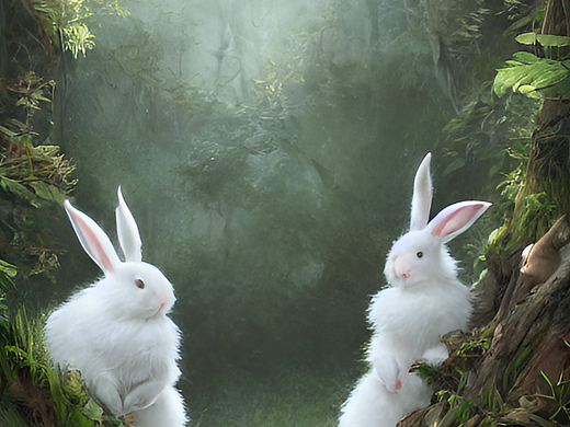 #站酷梦笔#两只白色的兔子在森林里