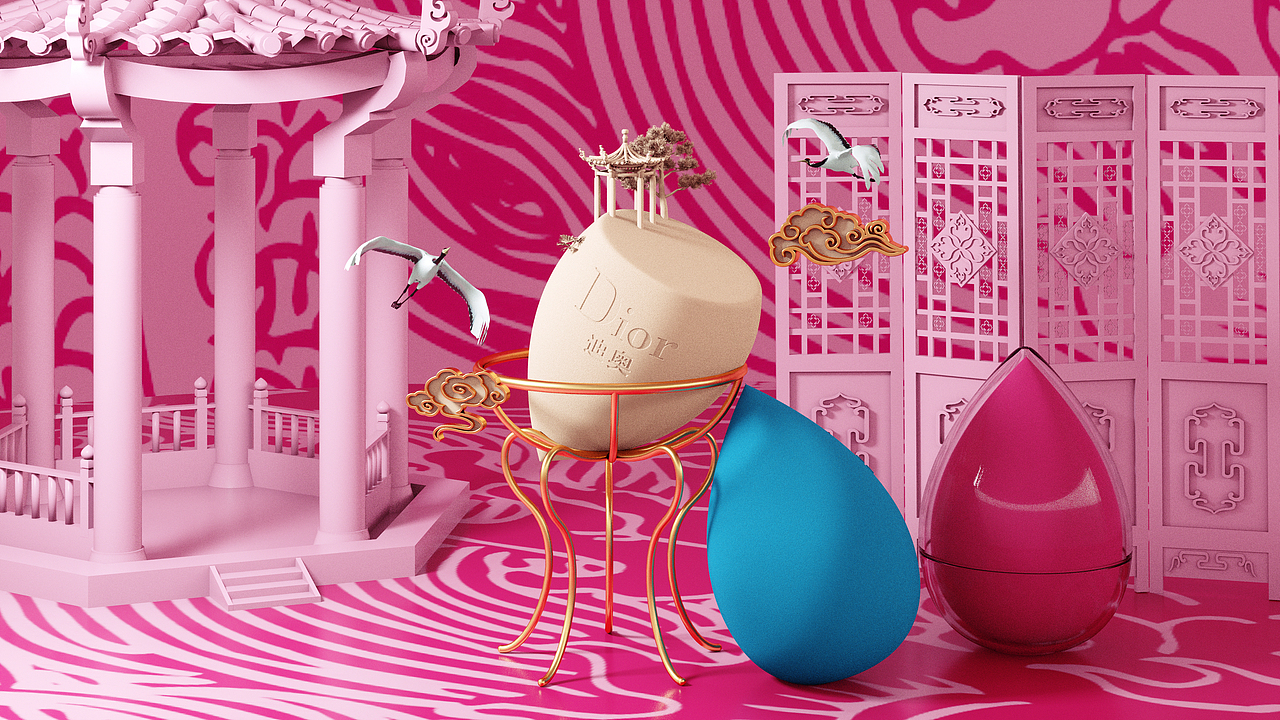 3d渲染国潮美妆蛋