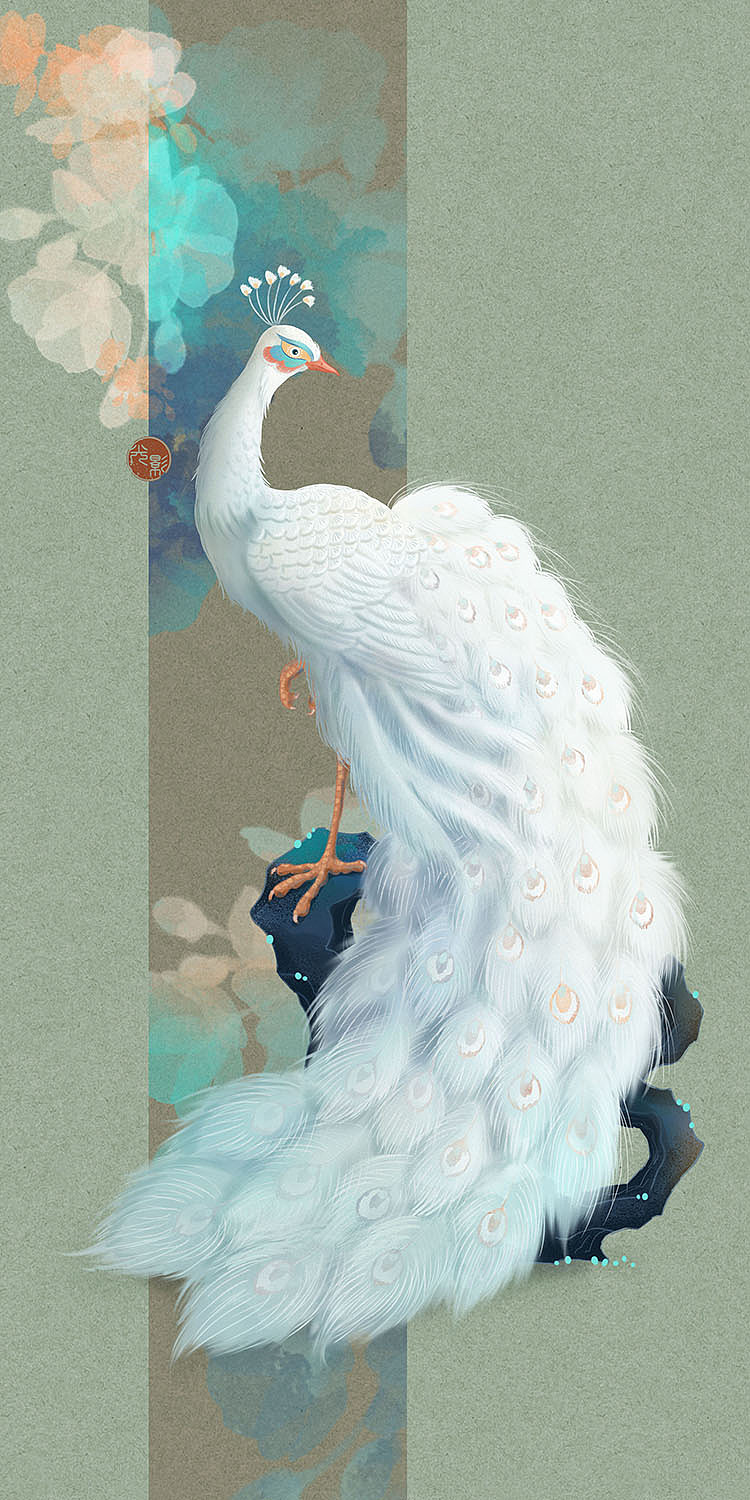 白孔雀板绘