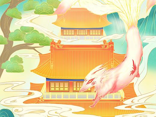 一幅渭南古殿的插画