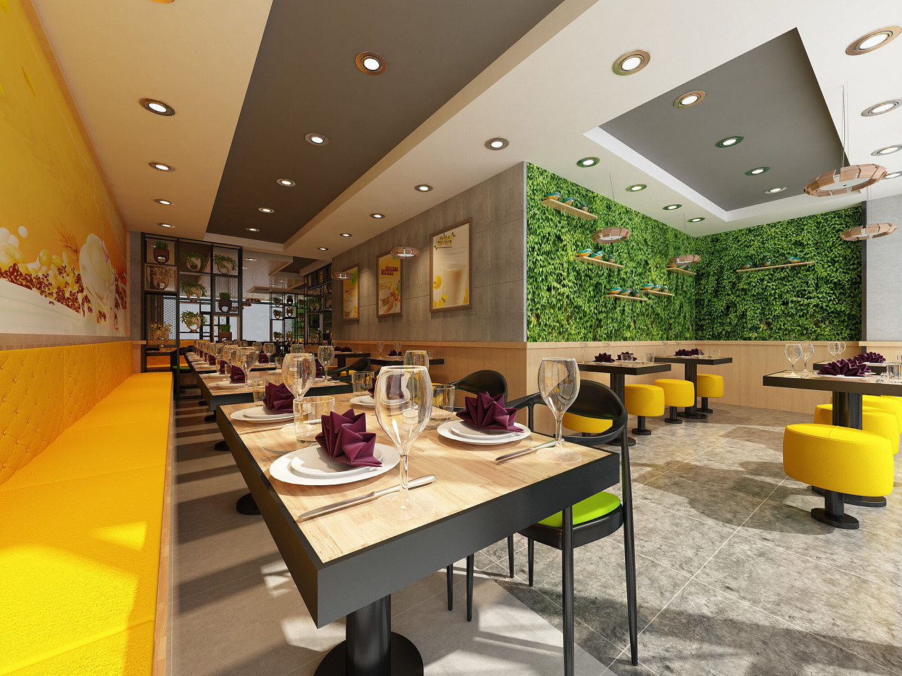 时尚快餐店原木地板设计合集-房天下装修效果图
