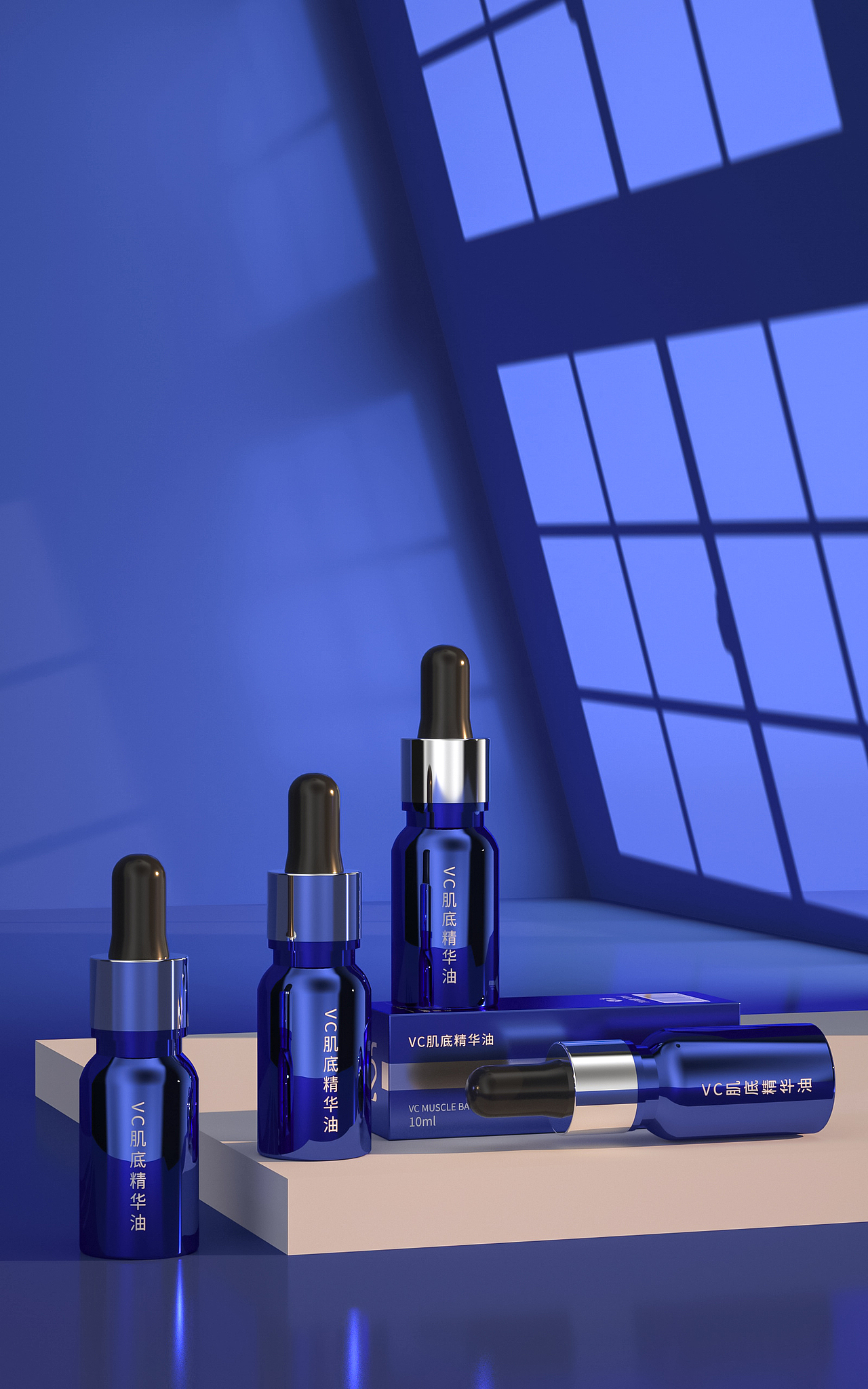C4D建模 精华液,面霜,眼霜场景图