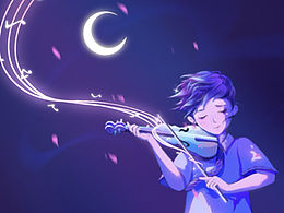 月光与男孩 治愈系插画