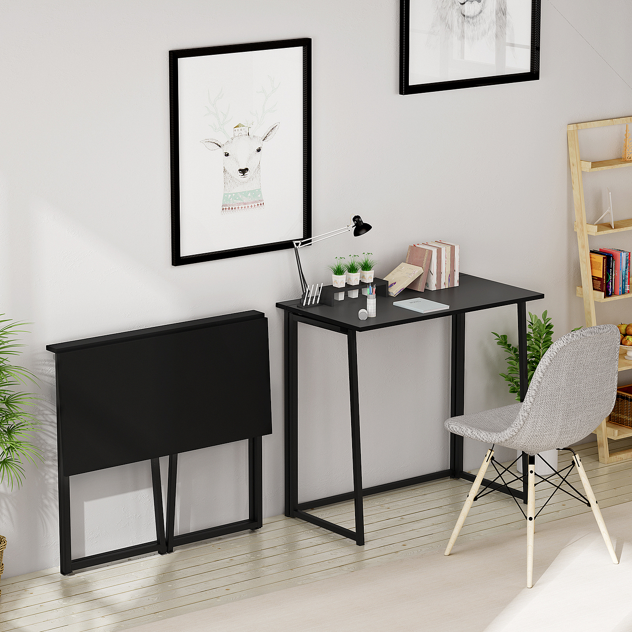 亚马逊-H型折叠书桌白底图及场景图-VR渲染